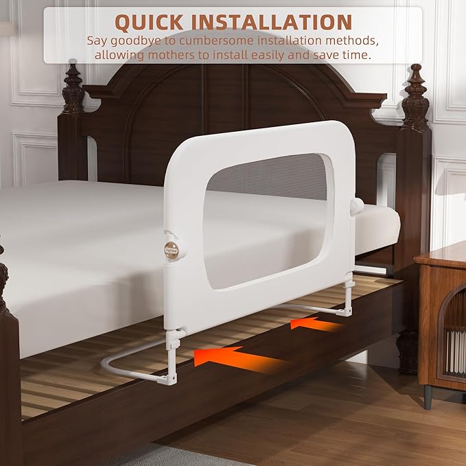 Bed Rail for Toddlers, Baby Bed Rail Guard for Kids, Toddler Bed Rails with Reinforced Anchor Fit, Height Adjustable & Foldable Bed Rail Guard for Twin, Full, Queen & King Beds (White, 32IN)