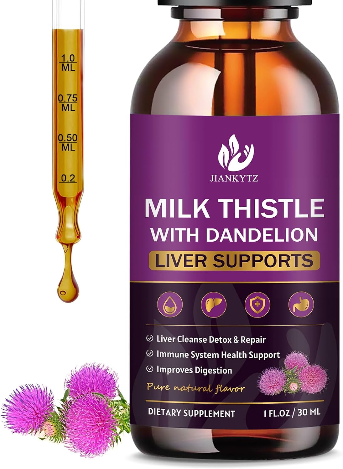 (1 Pack) Milk Thistle Supplement for Liver Cleanse Detox & Repair, Liver Detox Drops with Organic Milk Thistle Seed, Artichoke Extract, Dandelion, Turmeric and Vegan, Non-GMO, Gluten-Free - 1 Fl Oz