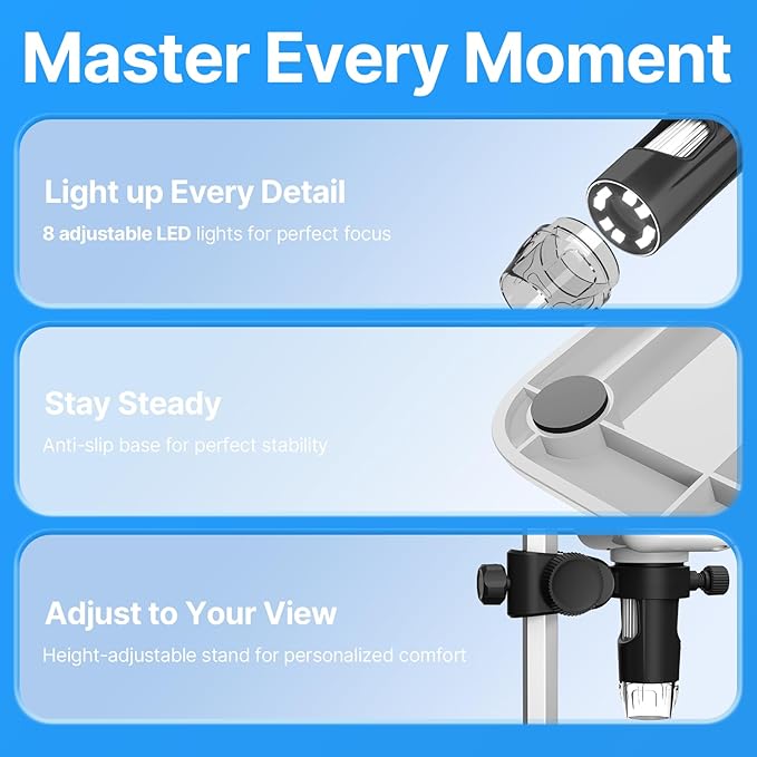 Coin Microscope for Error Coins, 4.3 inches 1080P LCD Digital Microscope, 50x-1000x Magnifier with 8 Adjustable LED Lights, PC View, Compatible with MacOS Windows for Adults Kids