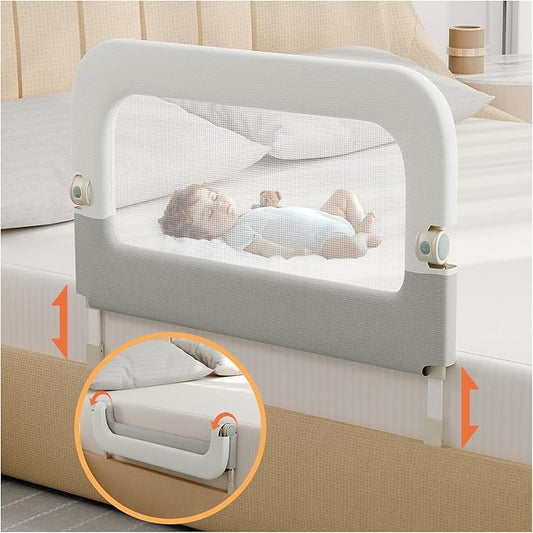 Bed Guard Rail for Toddlers - 32inch Folding up & Adjustable Heights Baby Bed Safety Rails - Portable Toddler Bed Barrier Railing Guard for Kids Twin, Bunk, Queen, Full Size Bed