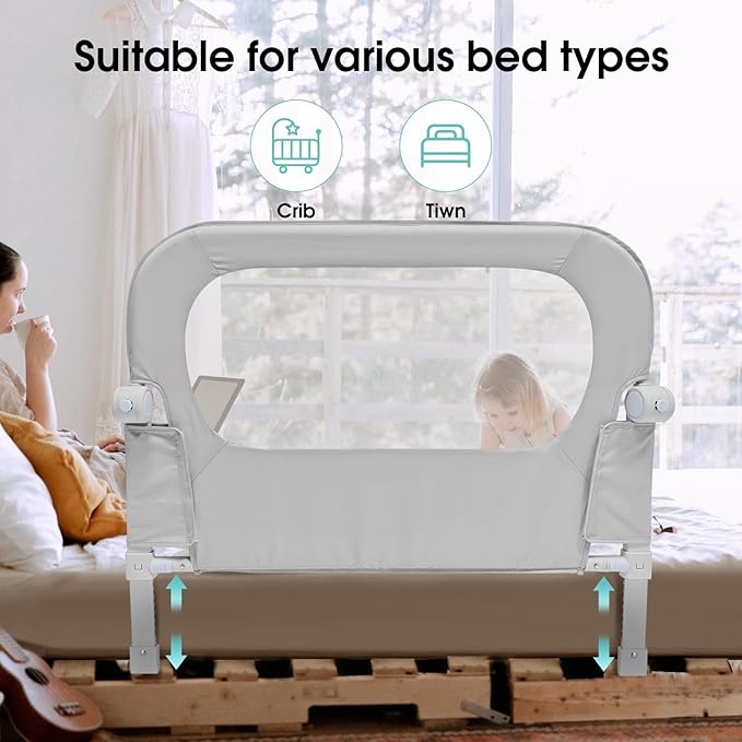 Baby Bed Rail Guard for Toddlers - 35.1" Toddler Bed Side Rails for Crib, Twin, Full, Queen Bunk Size Bed Swing Down Bedrail Extral Tall Child Safety Side Railing Guards for Kids