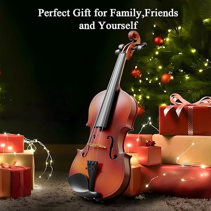 3/4 Violin Kit, Beginner Violin for Kids, Students, Complete Kids Violins Set with Case, Bow, Rosin, Ideal for Kids Violinss Beginner Ages 9-12, Brown