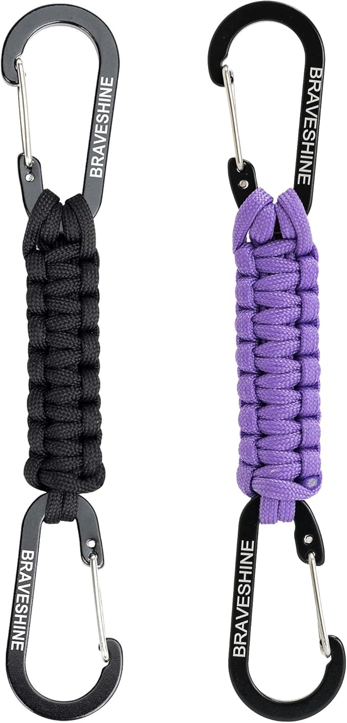 BRAVESHINE Paracord Keychain Carabiner Clip, D Ring Lanyard Hanger Stroller Hook for Water Bottle, Key, Backpacks, Men, Women