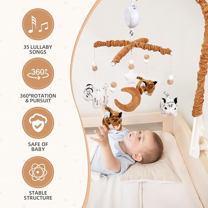 Baby Crib Mobile- Tiger Crib Mobile for Boys Girls Essential Gift for Infant Bedroom Hanging Decor