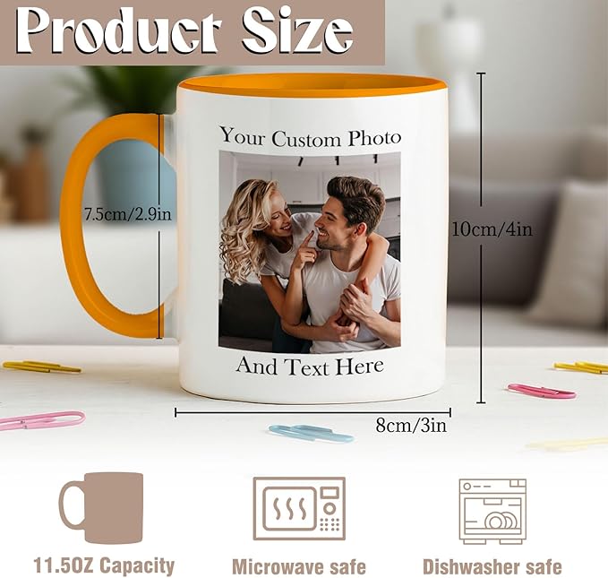 Custom Photo & Text Mug Add Personalized Text, Upload Your Image Personalized 11.5oz Mug Choose From Various Designs The Suitable Gift for Parents (C02 TEXT & PHOTO)