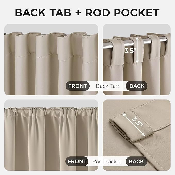 Joydeco Blackout Curtains 96 Inches Long, Thermal Insulated Black Out Curtains 2 Panels Set for Bedroom, Room Darkening Drapes for Living Room Window (W52 x L96 Inch, Light Beige)