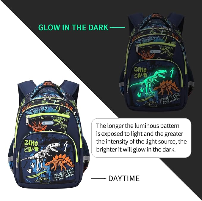 Cusangel Backpack for Boys Girls School Bookbags,Kindergarten Elementary Middle School Lightweight Waterproof Multifunctional Large Capacity for Backpack (17inch Luminous dinosaur)