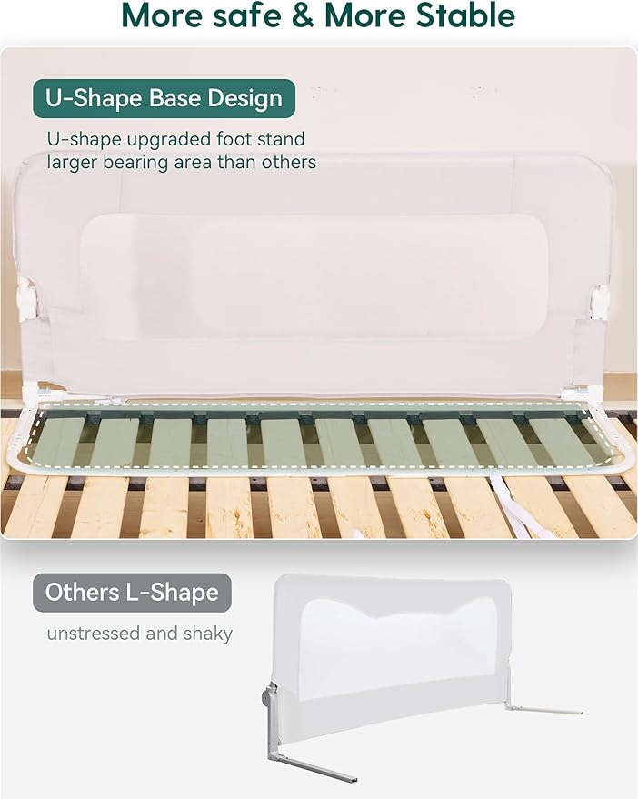 BABELIO Bed Rail for Toddlers, 59" Wide Swing Down & Adjustable Height Toddler Bed Rails for Kids/Elderly/Adults, Baby Side Railing for Twin/Full/Queen/King Size