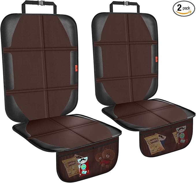 Car Seat Protector,2 Pack Automotive Seat Protectors Baby Carseat Pad Waterproof & Durable 600D Fabric for Child Baby Car Seat Mat Vehicle Pet Cover 2 Storage Pockets (Brown)