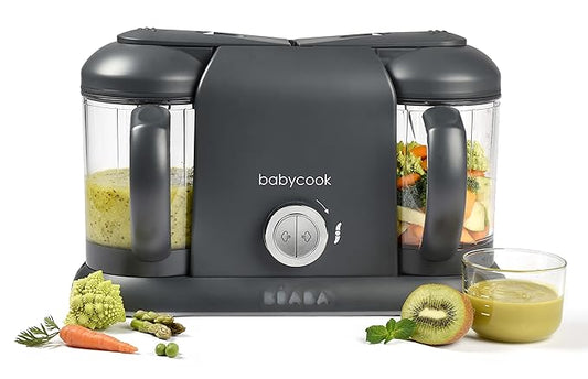 BEABA Babycook Duo 4 in 1 Baby Food Maker, Puree Steamer and Blender for Purees, Grinder with Auto Steam Cooking, Lrg 9.1 Cup Capacity, Makes 54 Servings in 20 Mins, Charcoal