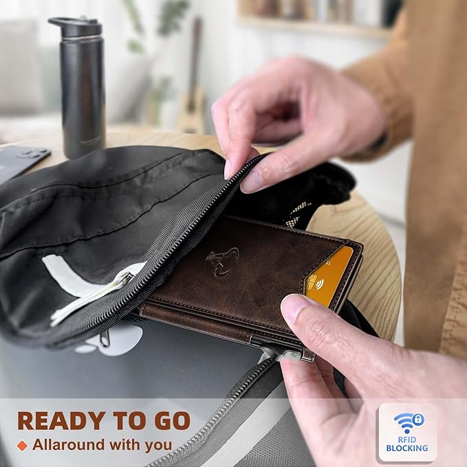 BULLIANT Men Wallet,Money Clip Wallet Slim For Gift Men 9Cards-Metal Credit Card Case in Magnetic Leather Flip