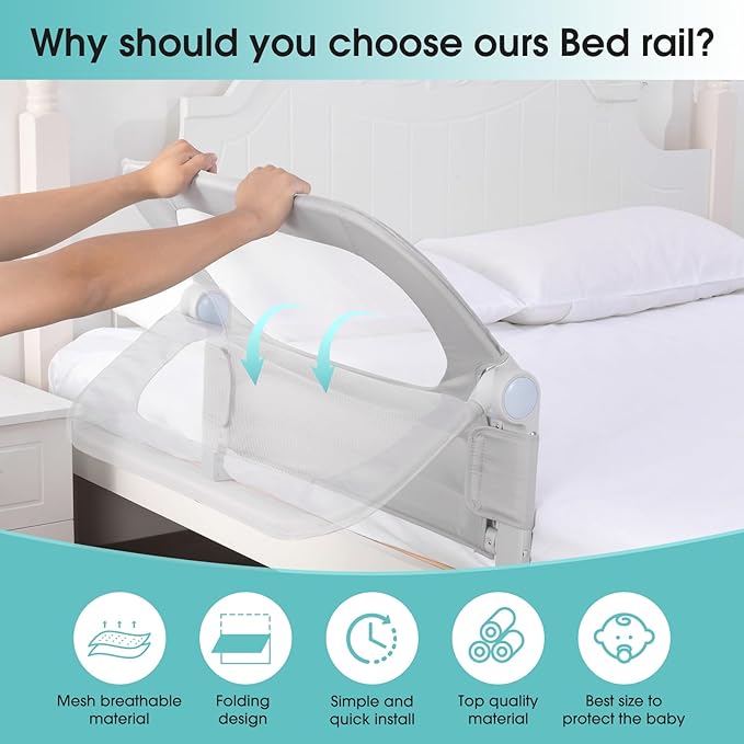 Baby Bed Rail Guard for Toddlers - 58.7" Toddler Bed Rails for Twin, Full, Queen, King Bunk Size Bed Swing Down Bedrail Extral Tall Child Safety Side Railing Guards for Kids