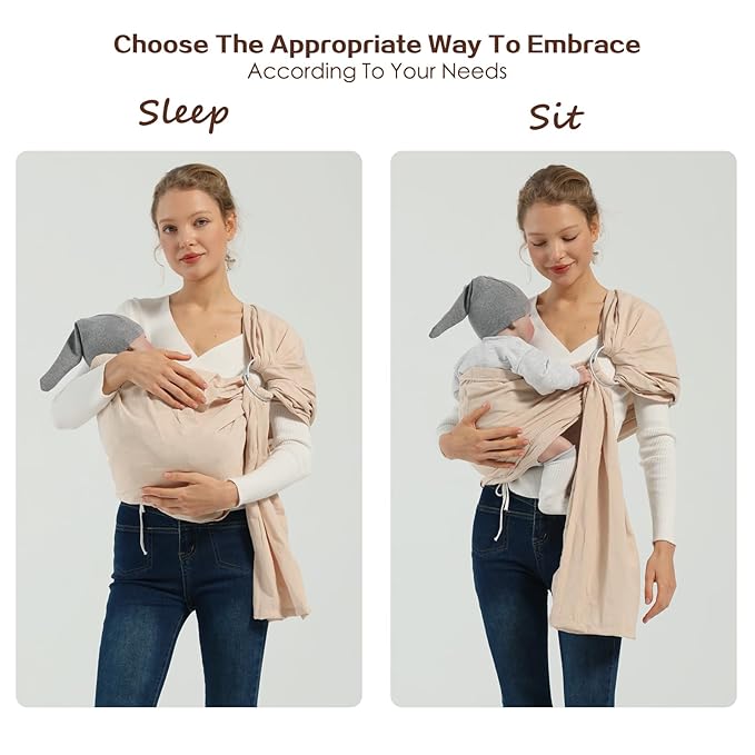 Baby Wrap Ring Sling 7-35 lbs, Baby Sling Carrier for Newborn, Toddler, Infant Holder, Lightweight Baby Carrier Wraps, Cream
