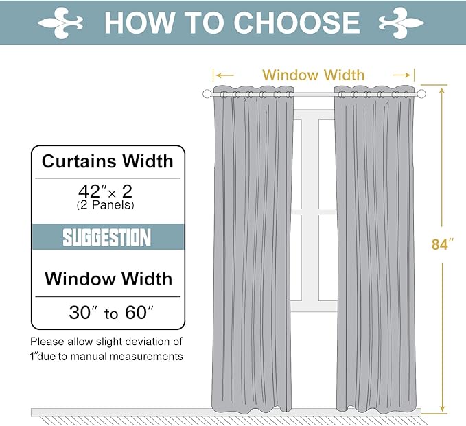 ChrisDowa 100% Blackout Curtains for Bedroom with Black Liner, 2 Thick Layers Total Blackout Thermal Insulated Grommet Window Curtains 2 Panels Set (Greyish White, 42 x 84 Inch)
