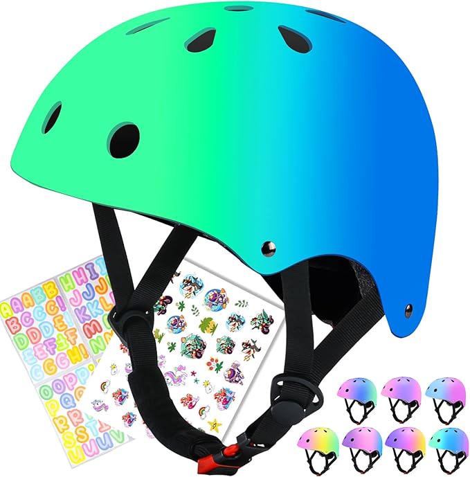 Color Gradient Adjustable Kids Bike Helmet Toddler Skateboard Helmets Boys Girls Child Ventilation Helmet for Multi-Sports Skating Cycling Scooter Balance