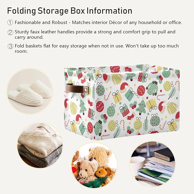 Christmas Storage Basket Tree Candy Canes Socks and Gift Storage Bins Organizer Bag Collapsible Closet Shelf Baskets Cube with handle for Baby Cloth Pet Toy Book 14.2×10.2×8.3 IN