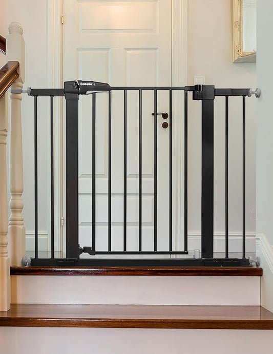 Babelio Baby Gate, 29-43" Auto-Close Easy Install Pet Gate, Extra Wide Walk Thru Child Safety Gate, 30" Tall Pressure-Mounted Metal Dog Gate for Doorways & Stairs, Black
