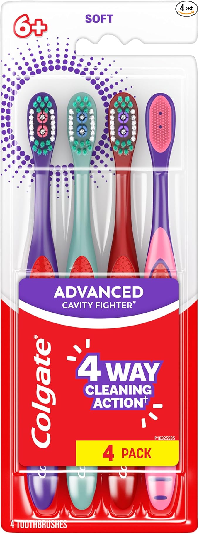 Colgate Extra Soft Kids Toothbrushes, Advanced Cavity Fighter Kids Toothbrush Pack, Extra Soft Bristles Help Remove Plaque and Stains for a Gentle Clean, for Children Ages 6 and Up, 4 Pack
