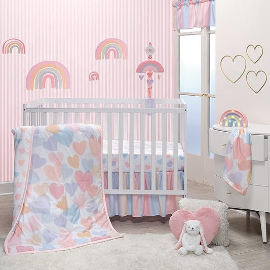 Bedtime Originals Rainbow Hearts Pink/Purple 3-Piece Baby Crib Bedding Set