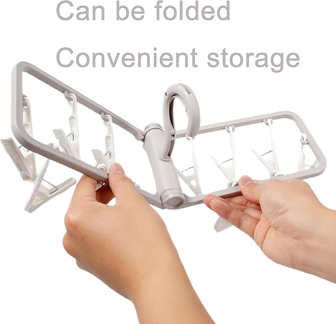 Clothes Drying Racks 2 Pack Grey Colour Small Folding Portable Underwear Hangers with 12 Clips 360° Rotatable Hook for Socks Drying Towels Bras Baby Clothes Gloves Plast