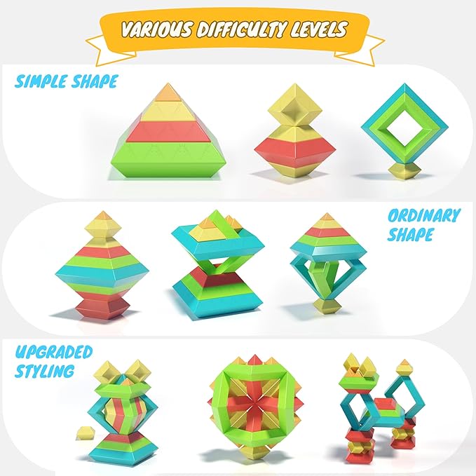 Ggiibro Pyramid Stacking Building Toys,3D Preschool Learning Activities (100Pcs)