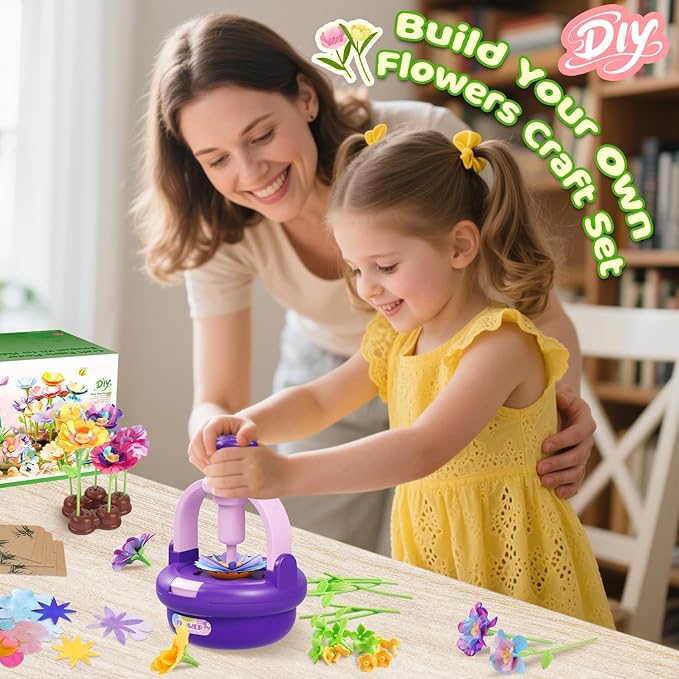 Arts and Crafts Kit for Kids Ages 4-8,Flower Bouquet Toys,DIY Flower Market Toys,Build Your Flower Bouquet,Educational Christmas Birthday Gifts for 3 4 5 6 7 8 9 Year Old Girls-Purple
