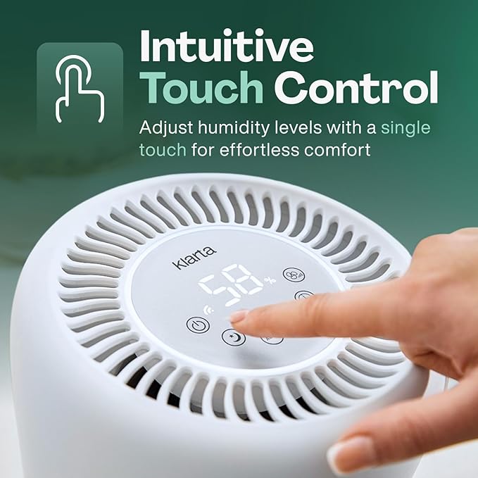 Humea Smart Evaporative Humidifier with WiFi & App Control - 3L Tank, 4 Speeds, 300ml/h - Quiet, Mist-Free, No White Dust - Nightlight - For Allergies, Dry Skin, Better Sleep - Beige