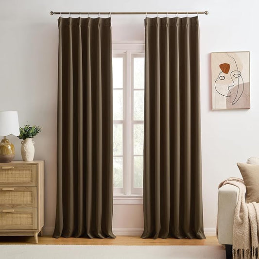KEQIAOSUOCAI Chocolate Brown Blackout Curtains 90 Inches Long, Pinch Pleated Window Room Darkening Dark Colored Vintage Panels Drapery for Home, Hotel, Office, 40" W x 90" L, Set of 2, Coffee Color