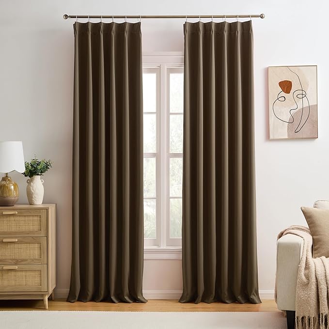 Brown Blackout Curtains 144 Inches Long 12 feet Tall, Extra Long Pinch Pleats Living Room Curtains Thermal Pleated Curtains Panels Drapery for Home, Hotel, Office, 40" W x 144" L, Set of 2