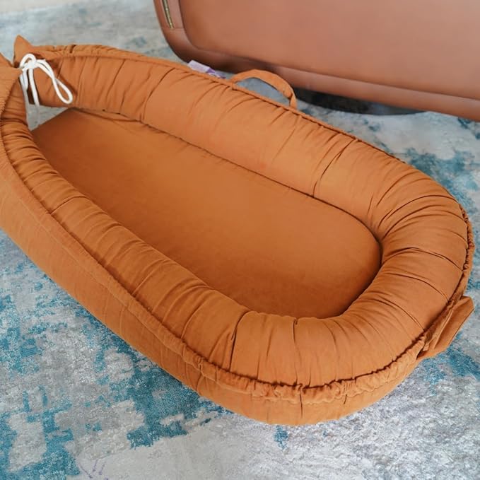 Infant Lounger, Baby Nest Cover for Baby Girls & Boys, Newborn Essentials for Baby 0-18+ Months, 100% Cotton Breathable (GoldenBrown, Corduroy)