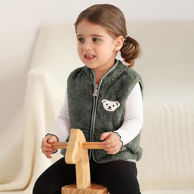 Baby Boys Girls Fleece Vest Zip Up Cute Bear Jackets Fuzzy Fall Winter Warm Clothes Newborn Outwear for Toddler Infant