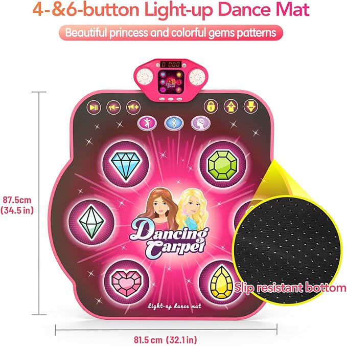 Dance Mat Toys for 3-12 Year Old Girls, 6-Button Kids Dance Mats Bluetooth Dance Pad, Light-up 6 Game Modes Dance Mat for Kids, Christmas/Birthday Gifts for 3-5 6 7 8 9 10+ Year Old Kid