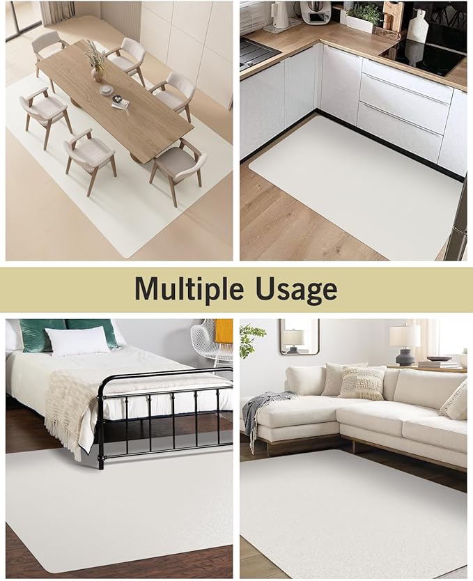 Beige Vinyl Floor Mat for Home, 3'×5' Waterproof Area Mat for Lving Room, Bedroom, Under Dining Room Table