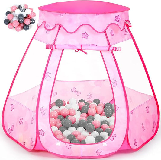 Baby Ball Pit for Toddler with 50 Balls, Kids Pop Up Play Tent for Girls, Princess Toys for Children Indoor Outdoor Playhouse with Carry Bag