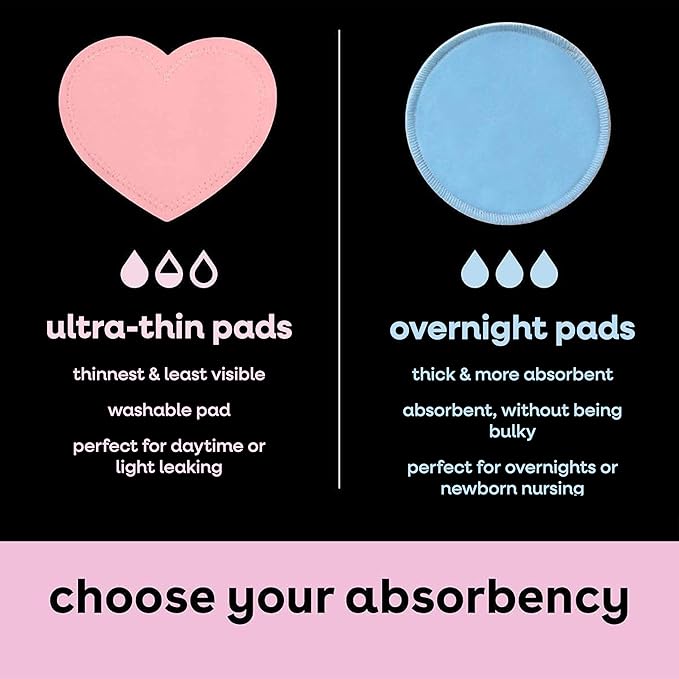 Bamboobies Ultra-Soft Velour Nursing Pads – Reusable, Washable & Leak-Proof – 2 Ultra-Thin and 2 Overnight Pads for Breastfeeding