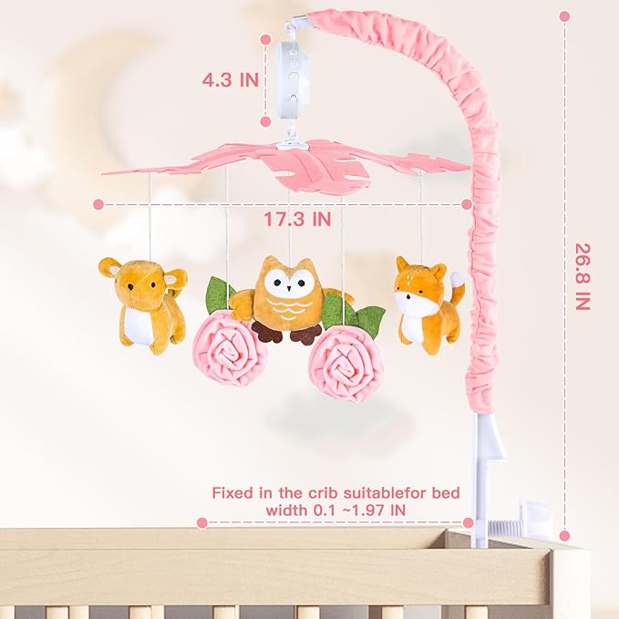 Baby Crib Mobile with Music and Lights, Mobile for Crib with Remote Control, Rotation, Starlight Projection, Crib Toys for Babies Boys Girls(Pink)