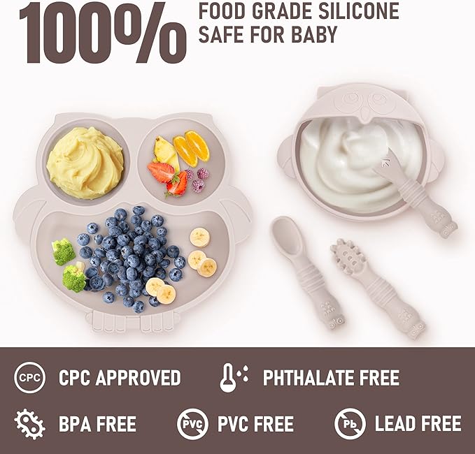 Baby Weaning Set - Silicone Toddler Feeding Set (10 Pcs) with Adjustable Bib, Suction Bowl, Plate, Fork, Spoon, Water & Snack Cup Kit - Baby Led Weaning Kit