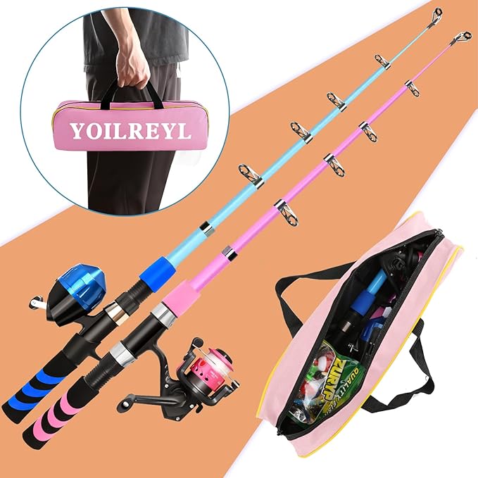 Collapsible Telescopic Fishing Rod and Reel Combo Push Button Small Fishing Pole Kit Beginner Youth Boys Fishing Starter Set Tackle