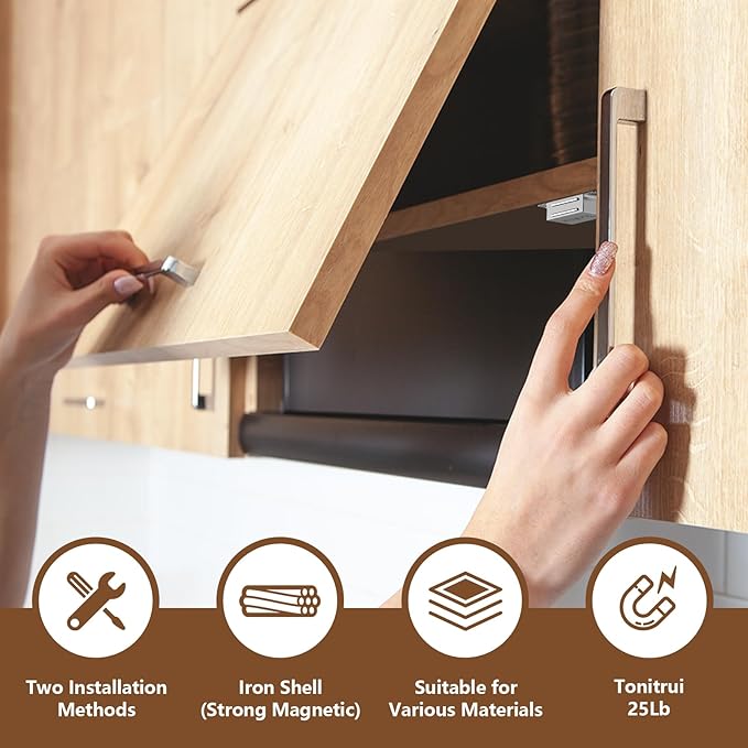 Cabinet Door Magnet, Flat Bottom Cabinet Magnetic Catch with Adhesive, Easy to Install,Only Takes 1 Minute,35lb Magnetic Cabinet Door Drawer Latch(Sliver, 6Pack)