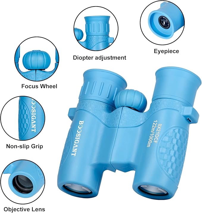 Binoculars for Kids 8x21, Gift for 3-12 Years Boys & Girls, Compact Kids Binoculars High-Resolution Shockproof Mini Binoculars for Bird Watching, Hiking, Camping, Travel Blue 301