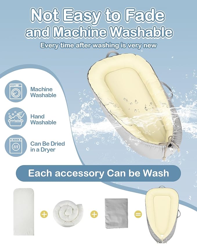 Baby Lounger - Infant Lounger for Newborn 0–26 Months, Waterproof Inner Cover and Pure Cotton Breathable Baby Nest Cover, Newborn Lounger for Baby Boys & Girls, Portable Lounger for Home and Travel