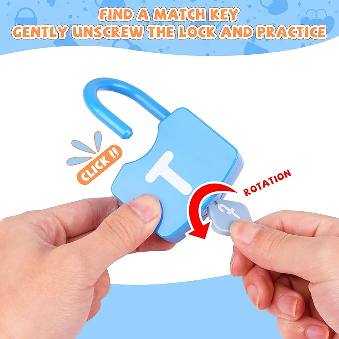 AXEARTE Montessori Educational Toys - Alphabet Learning Locks and Keys for Toddlers - 26 Locks & Keys Set - Baby Sensory Fine Motor Skills Toys - ABC Locks and Keys