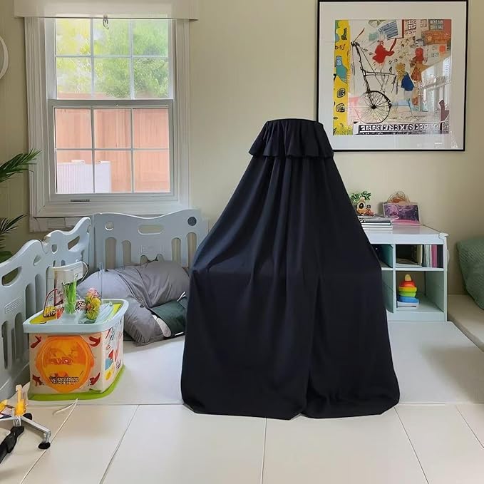 Blackout Crib Canopy Black Crib Tent to Keep Baby in Crib Cover Canopy Bed Curtains for Indoor and Outdoor (Sticker Holder not Included)