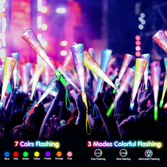 120PCS Glow Fiber Optic Sticks, LED Light Wands, Glow in The Dark Party Supplies, Fiber Optic Wands for Weddings, Birthdays&Events,Flashing LED Party Favors,Colorful Light Sticks for Kids&Adults