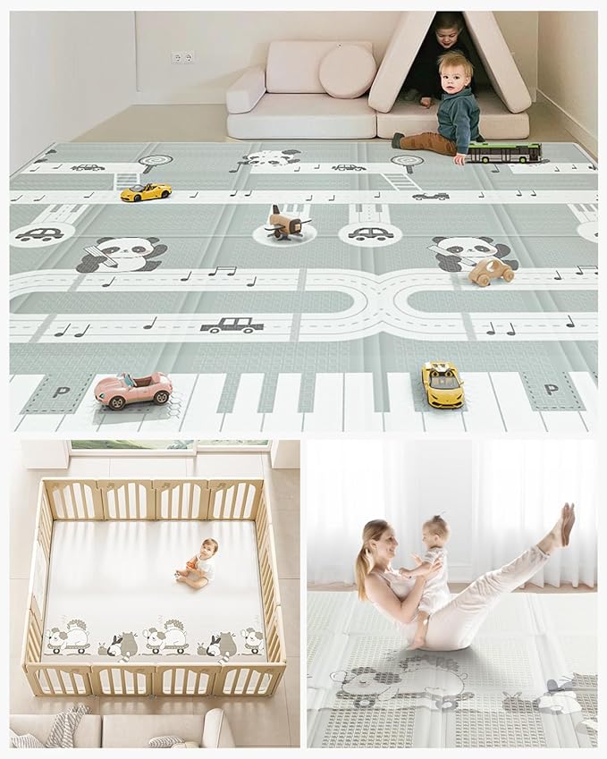 Baby Floor Play Mat 47"x47" Baby Playpen Mat, Foldable Baby Girl Playmat, Reversible Waterproof Foam Play Mats for Baby, 0.4 inch Crawling Baby Mat for 50" X 50" & 47"x47" Playpen(47*47*0.4)