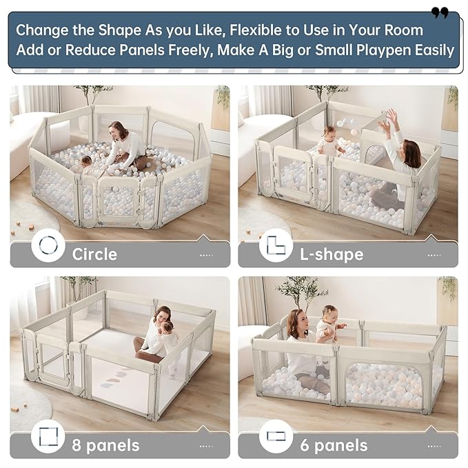 Baby Playpen,Large Play Pen for Babies and Toddlers with Door 79x71 Inch, Adjustable Playpen Non-Slip Suction Cups Base Safe and Sturdy, Indoor Outdoor Playard,Black