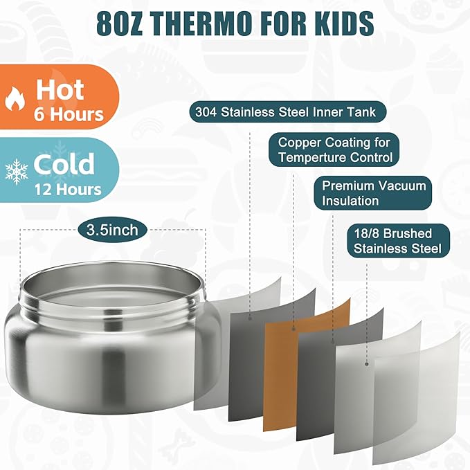 Bento Lunch Box for Kids with 8oz Soup Thermo&Lunch Bag, Leak-Proof Lunch Food Containers with 4 Compartment, Hot Food Insulated Food Jar for Kids School (Green)