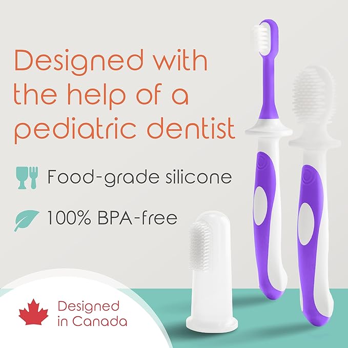 Cherish Baby Care Baby Toothbrush & Toddler Toothbrush Set (0-2 Years) - BPA-Free & Safety-Tested, 2023 Award Winner, Food-Grade Silicone (Purple)
