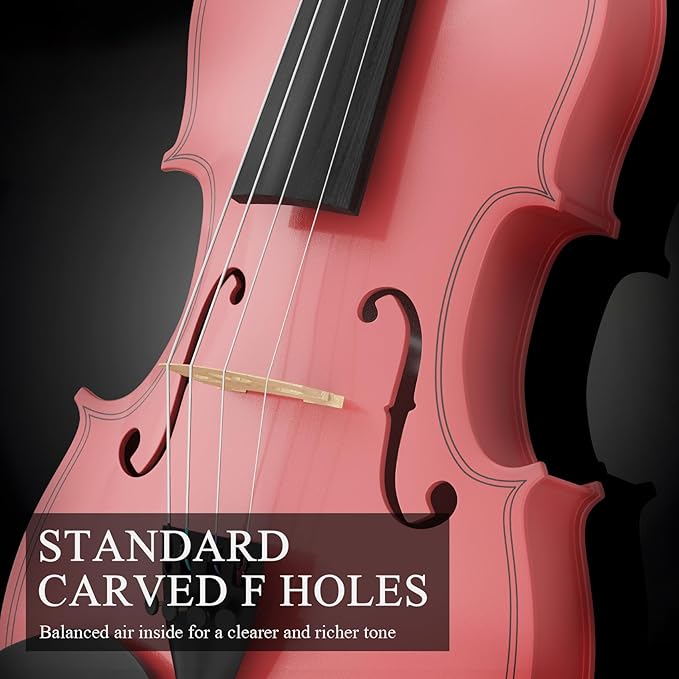 Beginner Violin 4/4, Full Size Violin for Adults, Teens, Student, Acoustic Fiddle Kit with Hard Case, Bow, Rosin, Bridge, Learners Age 12+ (Pink)