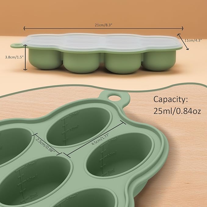 Baby Food Storage Container 2 Pack Silicone Freezer Tray Breast Milk Molds for Homemade Baby Food, Fruit Purees, Vegetable - Keep Your Baby's Meals Fresh and Safe (Matte Blue + Green)